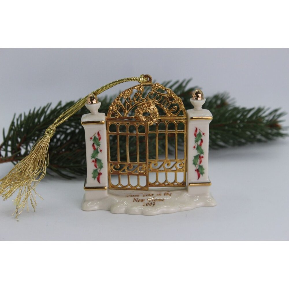 Lenox 2003 First Year in New Home Porcelain Gate Ornament Gold Trim Holiday Keep